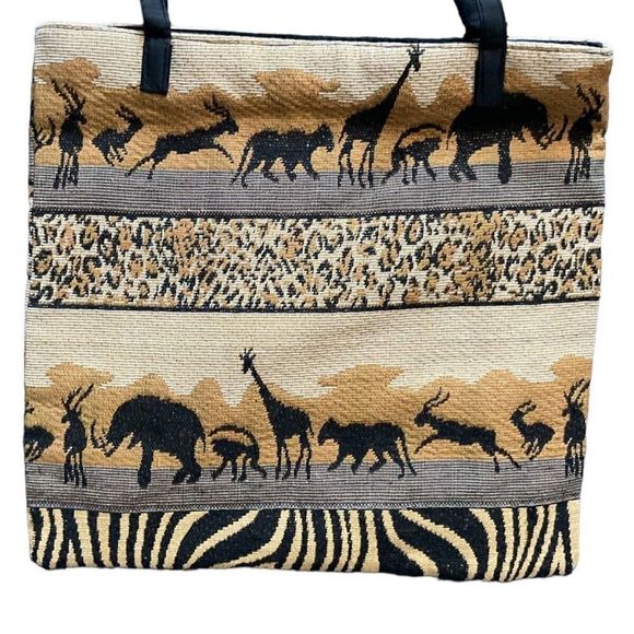 VTG Colony Collection Womens Safari African Jute Canvas Shoulder/Tote Bag Medium - Picture 4 of 5